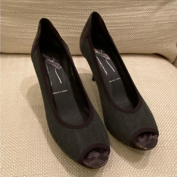 Donald J Pliner Dark Denim Open Toe W Snake Print Leather Heel / Womens Size 7N - Picture 5 of 11